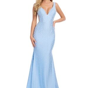 Fully beaded Ashley Lauren Light Blue Prom Dress, Size 4